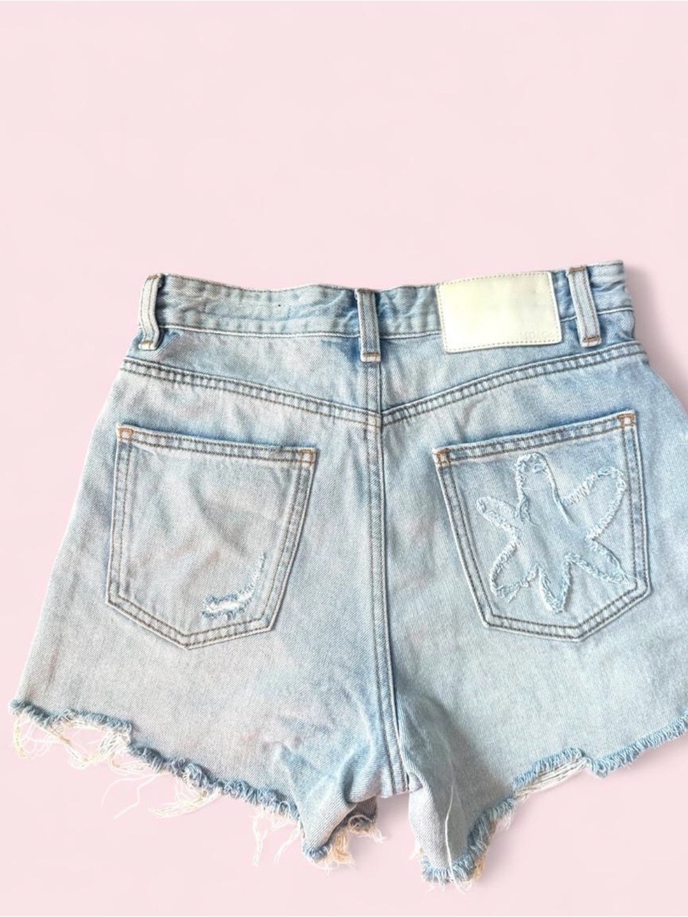 Light Blue High-Waist Denim Shorts with Star Pocket Detail Luxury Chinese Brand